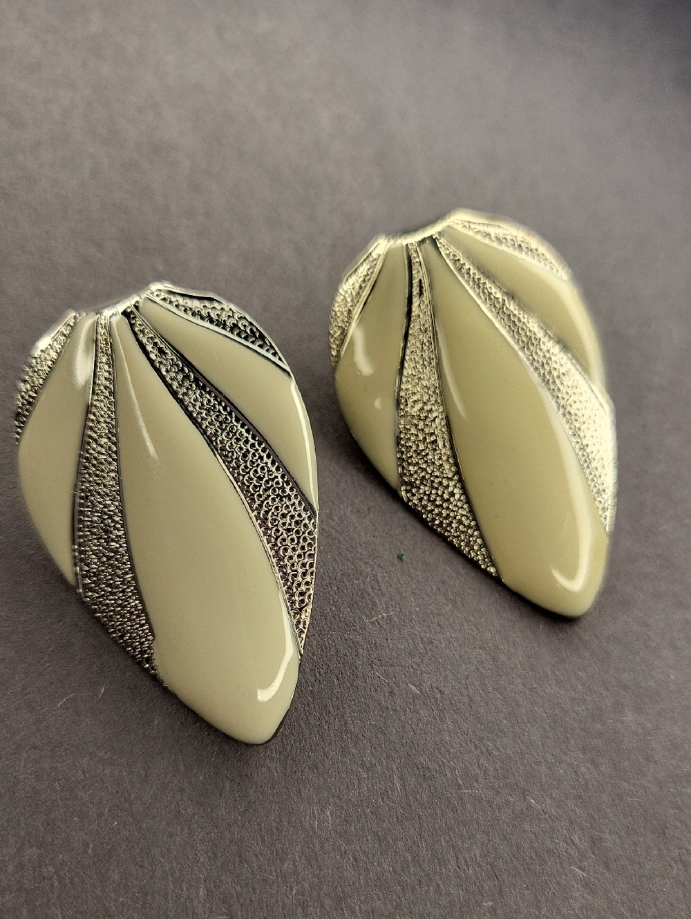 Enamel Cream and Silver Earrings